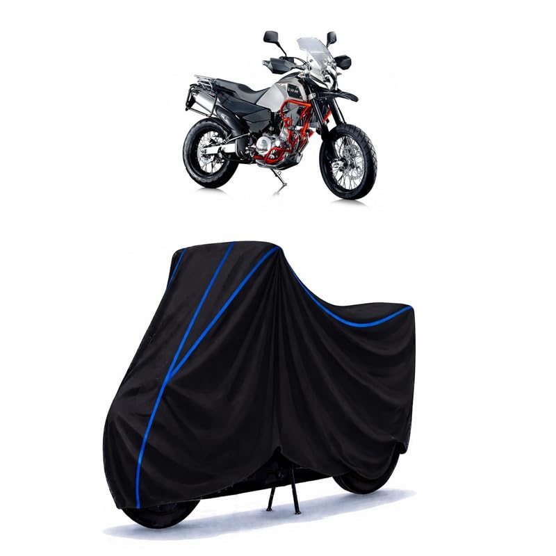Image of SWM Superdua 650 T Bike Cover Water Resistant Universal Motorcycle Rain | Heavy Duty UV Protection, Dust, Scratch Indoor Outdoor All Weather with Black Blue Piping Elastic