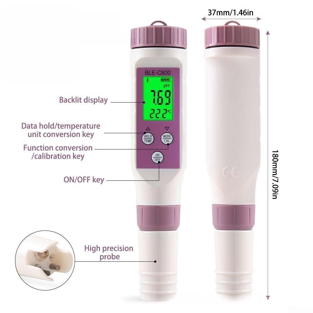 Analizzatore di qualità dell'acqua 7 in 1 con sale pH per test Sg Orp Salvataggio automatico dei dati e mobile per acquario, piscina, idroponica, acqua potabile, come mostrato