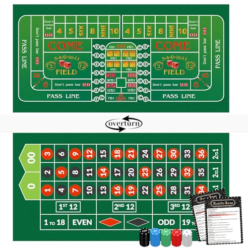 Double Sided Roulette & Craps Table Top Mat - 36