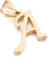 Kalapure 14K Gold Plated Initial Letter Pendant Charm A-Z - Hypoallergenic Stainless Steel Necklace for Women Men