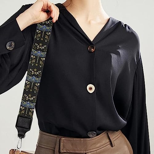 Suobstales Dragonfly Flower Print Women's Crossbody Bag with Guitar Strap Adjustable Handbag Purse Shoulder Belt Wide for Handbag4