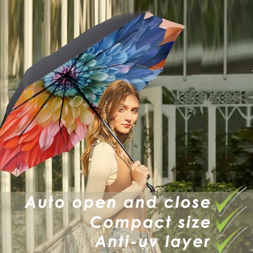 MRTLLOA 42/49 Inch Compact Windproof Travel Umbrella for Rain, Lightweight, Portable, Strong, Folding Umbrellas for Women and Men(42 inch,Colorful Daisy) - Thumbnail 6