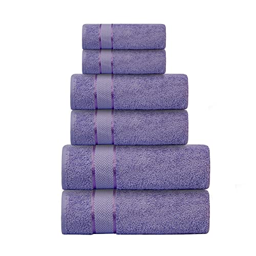 Bath Towels Set-100% Cotton-2 Bath Towels, 2 Hand Towels & 2 Washcloths- Large, Quick Dry, Absorbent, Plush, Soft-Home, Hotel, Pool, Shower - 6 Piece Luxury Bathroom Towels - Light Purple / Lavender #TOP6