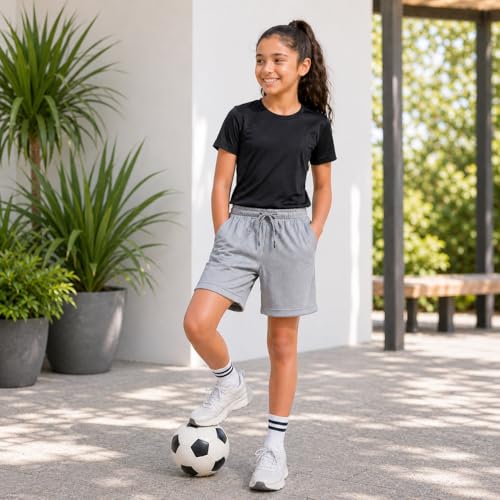 Image of RISH Kids Dri-Fit Sports Shorts for Boys & Girls | Breathable Polyester Activewear Shorts with Elasticated Waist, Drawstring & 2 Side Pockets | Solid Colours | Single and Multi Packs