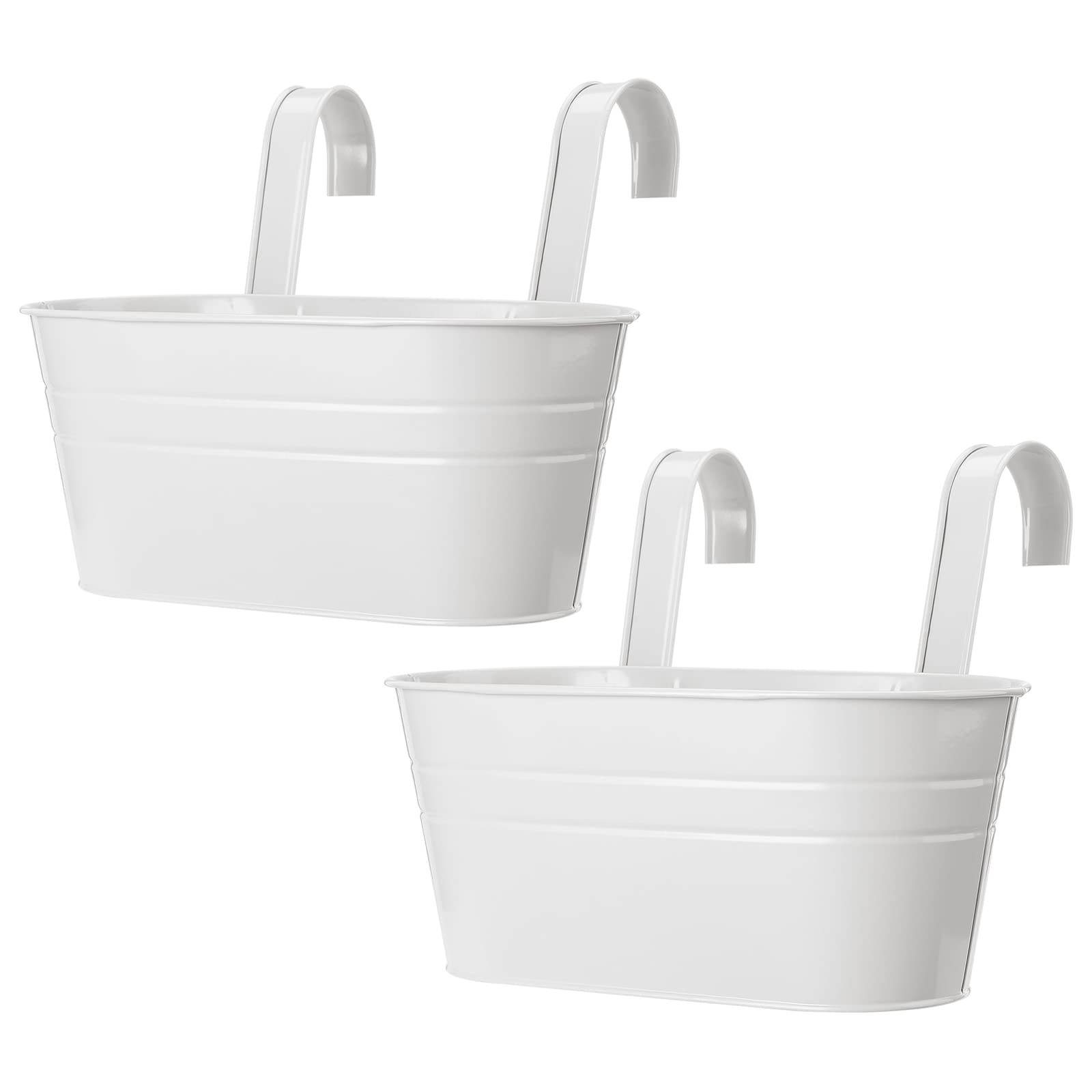 WYI 2 Pcs Metal Hanging Flower Plant Pots,Iron Plant Planter Baskets with Detachable Hooks,Wall Hanging Planter Bucket for Indoor Outdoor Fence Patio Garden,White,27 x 9.5 x 21cm10.6x3.74x8.26 inch