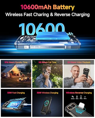 Ulefone Armor 27T 4G Rugged Phone, Thermal Imaging 64MP+50MP Camera, 24GB+256GB MTK Helio G99, 10600mAh(33W), 30W Wireless Charging, 6.78" FHD+ 120Hz Corning Gorilla Screen, IP68/69K, Android 15