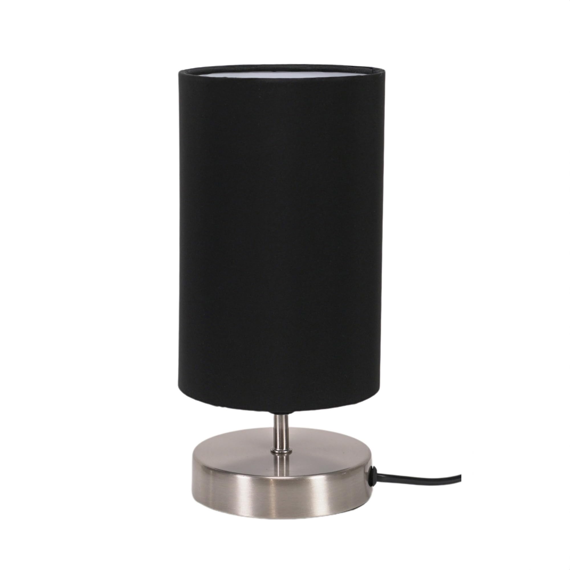 ValueLights | Brushed Chrome Cylinder Touch Dimmer Table Lamp with Black Fabric Shade | Home Décor, Bedside & Desk Lamp | Includes Bulb