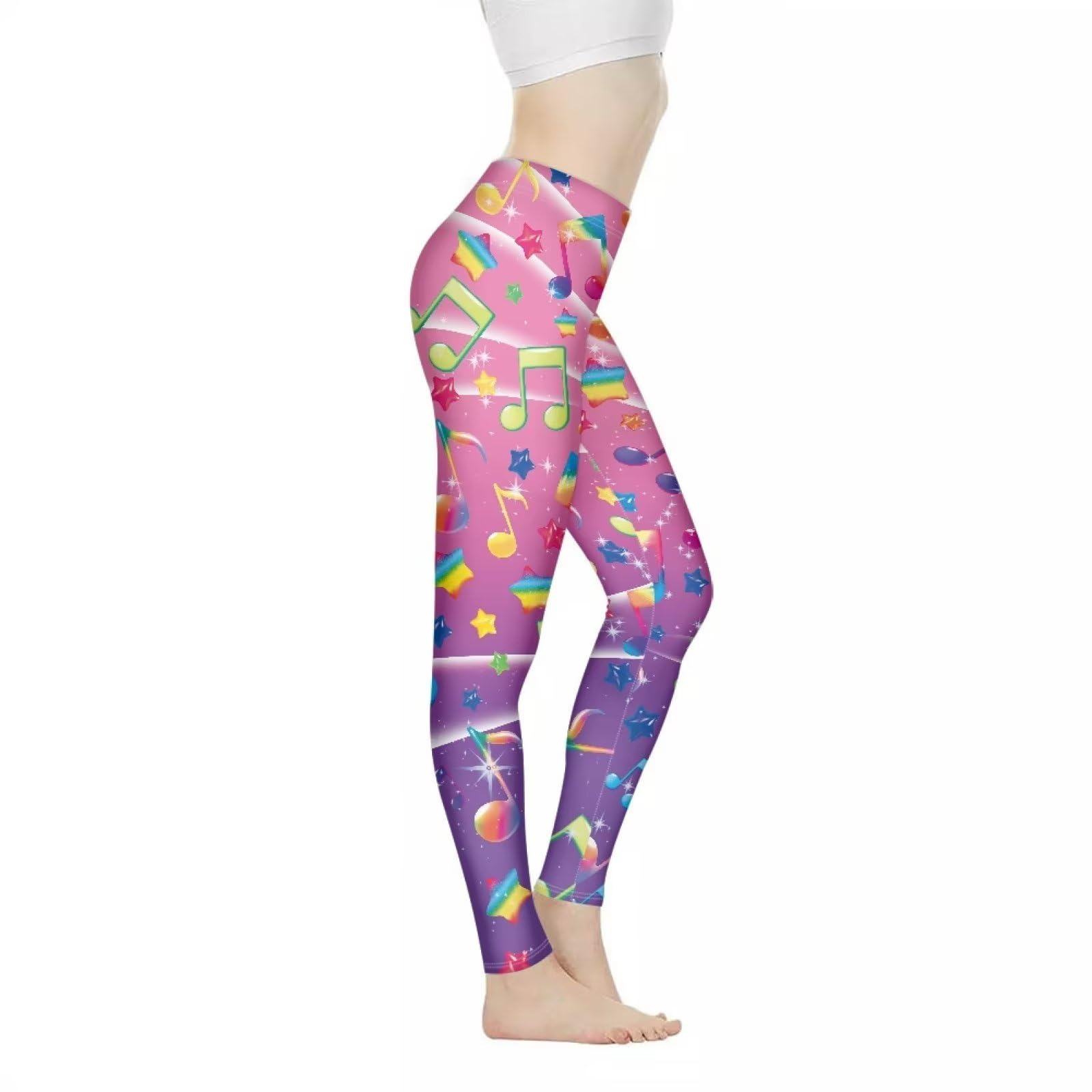 xixirimido Musical Note Women's Yoga Leggings Tie Dye Plus Size Tummy Control High Waist Outfit Stretch Pants Ankle Length