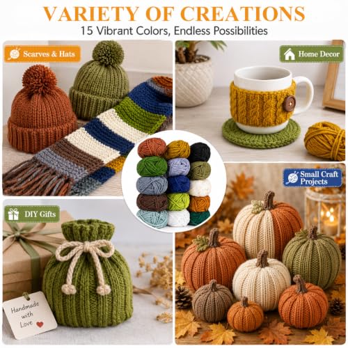Image of 15 Pack x 20g Acrylic Yarn - Soft Knitting Yarn for Crocheting for Crafts Skeins for Crocheting DIY Bulk for Handicraft Knitting Scarves Ideal Gift for Beginners and Adults