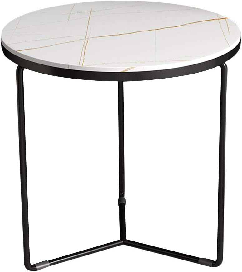 Simple Side Table Sofa End Table Sintered Stone Table Top with Metal Legs for Small Space Couch Living Room Home Decor