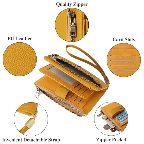 Image of SENDEFN Small Wallet for Women Leather RFID Blocking Wristlet Wallet Credit Card Holder with Double Zipper Coin Purse Ladies Bifold Purse