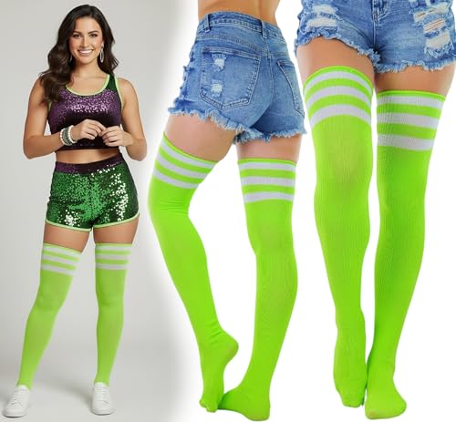 Image of ToBeInStyle Women's Heavyweight Knit Thigh High Long Socks w /Contrast 3 Stripe Top Band