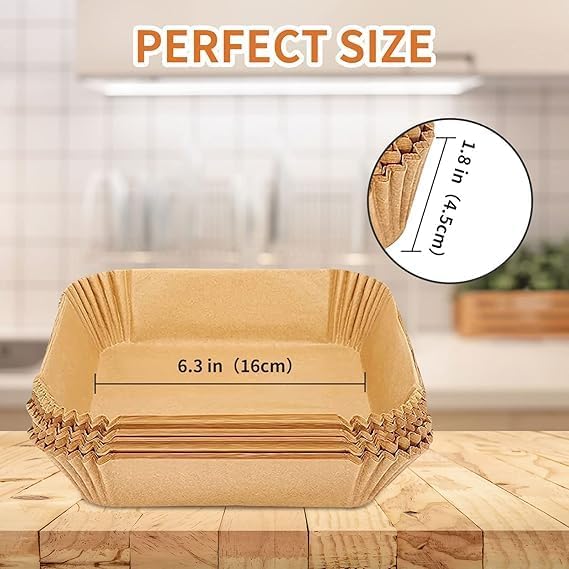 Air Fryer Paper Liners: 100Pcs Parchment Paper, 8" Air Fryer Liner Disposable for Microwave, Non-Stick Square Air Fryer Basket Liner