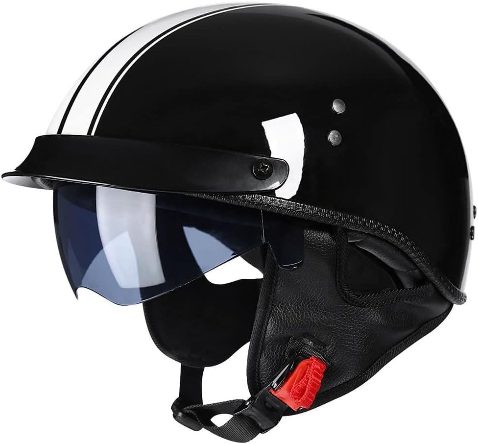 Mezzo Casco Moto Vintage, Jet Casco a Faccia Aperta retrò Omologato ECE, Berretto Donna Uomo Adulto Fibbia a Sgancio Rapido Regolabile, Scooter Crociera Bicicletta, 56~64cm 6,M