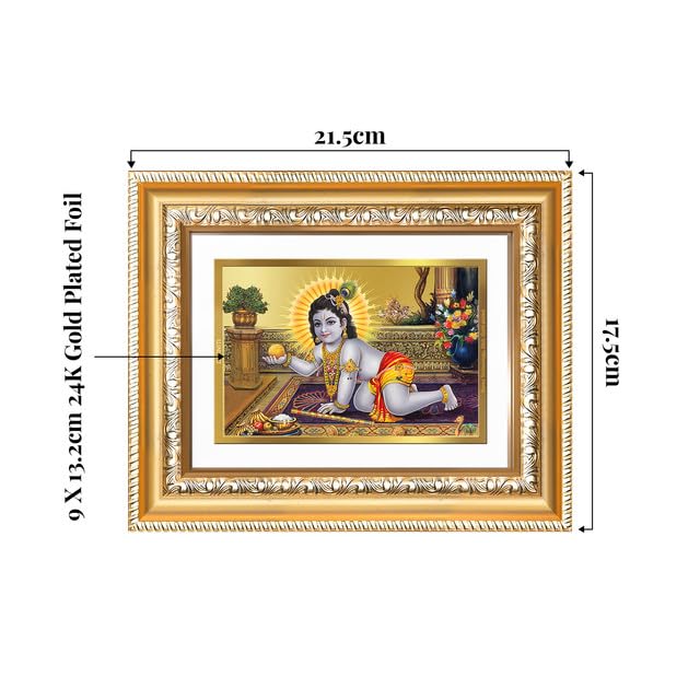 Image of DIVINITI Laddu Gopal 24K Gold Plated Foil Wall and Tabletop Photo Frame for Home Decor, Puja Room, Luxury Gifting | DG Frame 112 S2 (21.5x17.5 CM)
