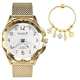 Relógio Feminino Aço Inox a Prova d'Agua com Pulseira Berloque Estilo Pandora Sofisticada Presente Maravilhoso Mulher (DOURADO)