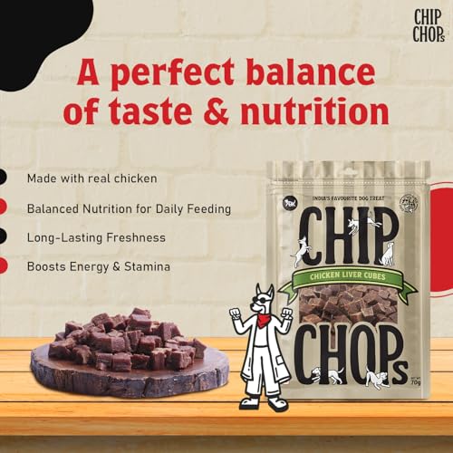 Image of Chip Chops Chicken Liver Cubes Dog Treats for Dogs, Healthy Protein Rich Dog Snacks, Easily Digestible Training Reward Treats for Puppies & Adult Dogs, 70gm Each Pack of 2