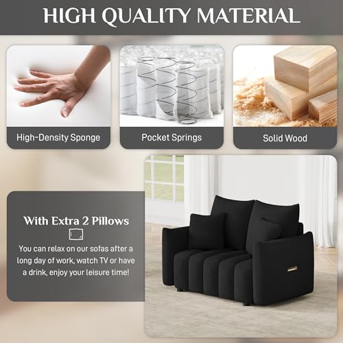 Image of OUYESSIR 56 inch Modern Sofa Couch, Comfy Deep Seat Teddy Cloud Sofa, Upholstered 2-Seater Boucle Couch, Oversized Loveseat for Living Room, Bedroom, Office, Apartment, Black
