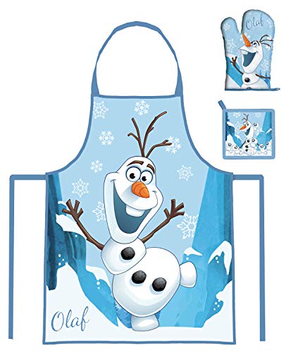 P:os 27033 – Lot de tabliers avec motif Disney Frozen Olaf composé d'un tablier, d'un gant et d'une manique, idéal pour les enfants, les petits assistants et les fans du film Disney à succès