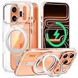 iPhone 17 Pro 用 ケース 【2025年版・強化型360°回転スタンド】 MagSafe対応 アイフォン17プロ スマホケース 縦横多角度 Uovon 携帯ケース アイホン17プロ カバー リング マグネット搭載 ワイヤレス充電 車載ホルダー 金属ボタン 透明 黄変防止 米軍MIL規格 ・ クリア