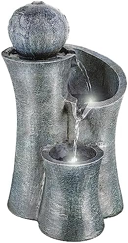 GEEZY Garden Water Feature LED Lion Fountain Indoor/Outdoor Cascading Freestanding Polyresin Garden Statue Lights