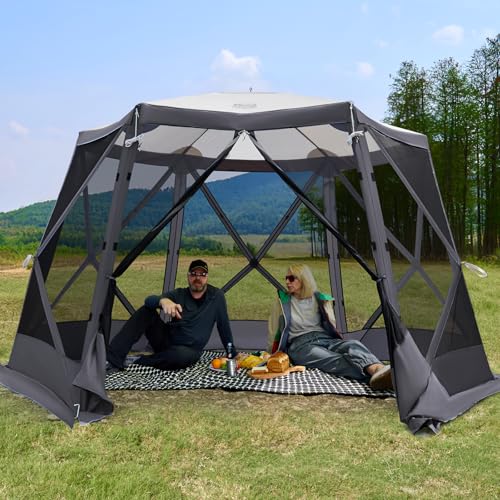 TIMBER RIDGE Easy Pop Up Gazebo Canopy Tent for Camping, 11.5 X 9.8 Ft Portable Instant Screenhouse, Pop Up Screened in Canopy with Netting for Backyard, Patio, Outdoor, Tailgating, Picnics, Grey