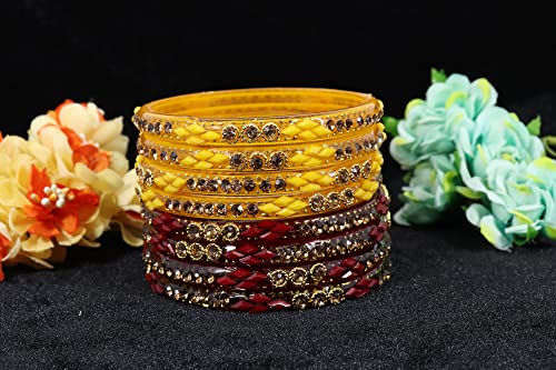 Image of NMII Fancy Glass Bangle Set For Women & Girls | Kada Bangles For Daily Use | Kaanch Ke Kade | Multicolor Kada Set | Chudi For Women | Fancy Women's Bangles For Wedding, Party & Gift