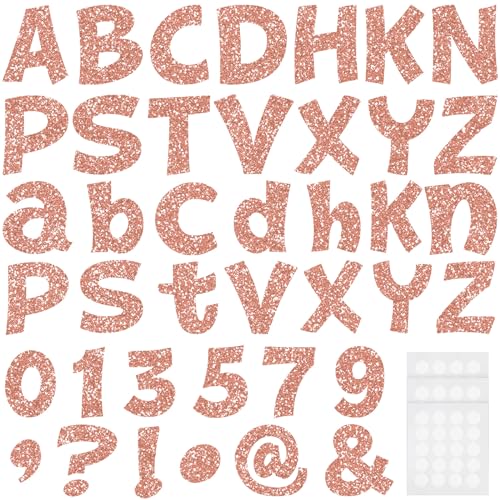 Image of Colarr 216 Pcs Glitter Bulletin Board Letters for Classroom Number Alphabet Punctuation Symbol Cutout 4'' Die-Cut Poster Letter with Adhesive Dot School Party Holiday Decor Display(Rose Gold)
