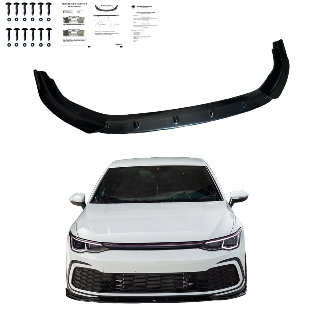 Frontlippe Frontspoiler kompatibel mit VW VOLKSWAGEN Golf 8 GTI GTE R Line 2020-2024 mit ABE TÜV Schwarz Glänzend