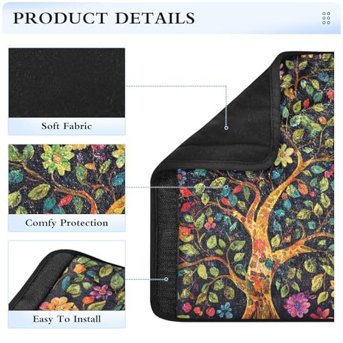 Image of Tree Of Life Floral Leaves Black Seat Belt Cover Pad 2 Pcs Soft Cute Seatbelt Covers Protector Support Head Neck Shoulder Strap for Car Seats High Chair Backpack for Adults Kids Women Men 10x7.