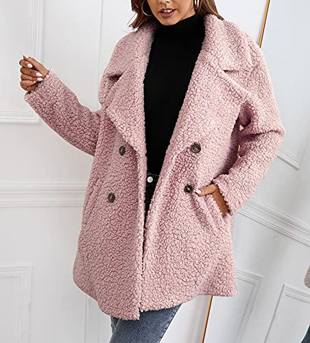 BDCUYAHSKL Herfst en winter vrouwen casual mode revers effen kleur dubbele borst lamsvacht losse lange mouwen halflange… - Image 5