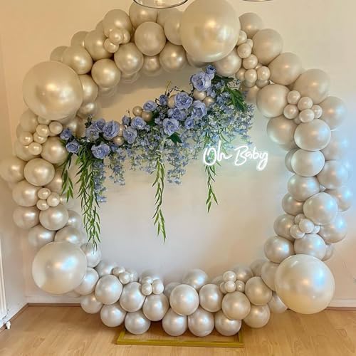 Image of 108Pcs Double Stuffed Pearl White Balloon Garland Arch Kit