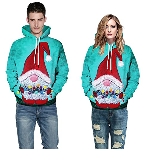 Image of Couple Cute 3D Santa Print Ugly Christmas Kangaroo Pocket Sweatshirt Hoodies Pullover