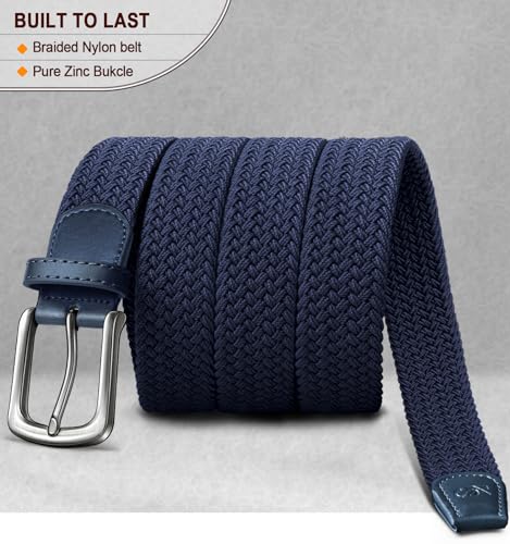 Image of KEMISANT Men Belt-Stretch Woven Braided Belt For Gift Men Golf Casual Jeans Dresses with Nylon Canvas 1 3 /8 inch