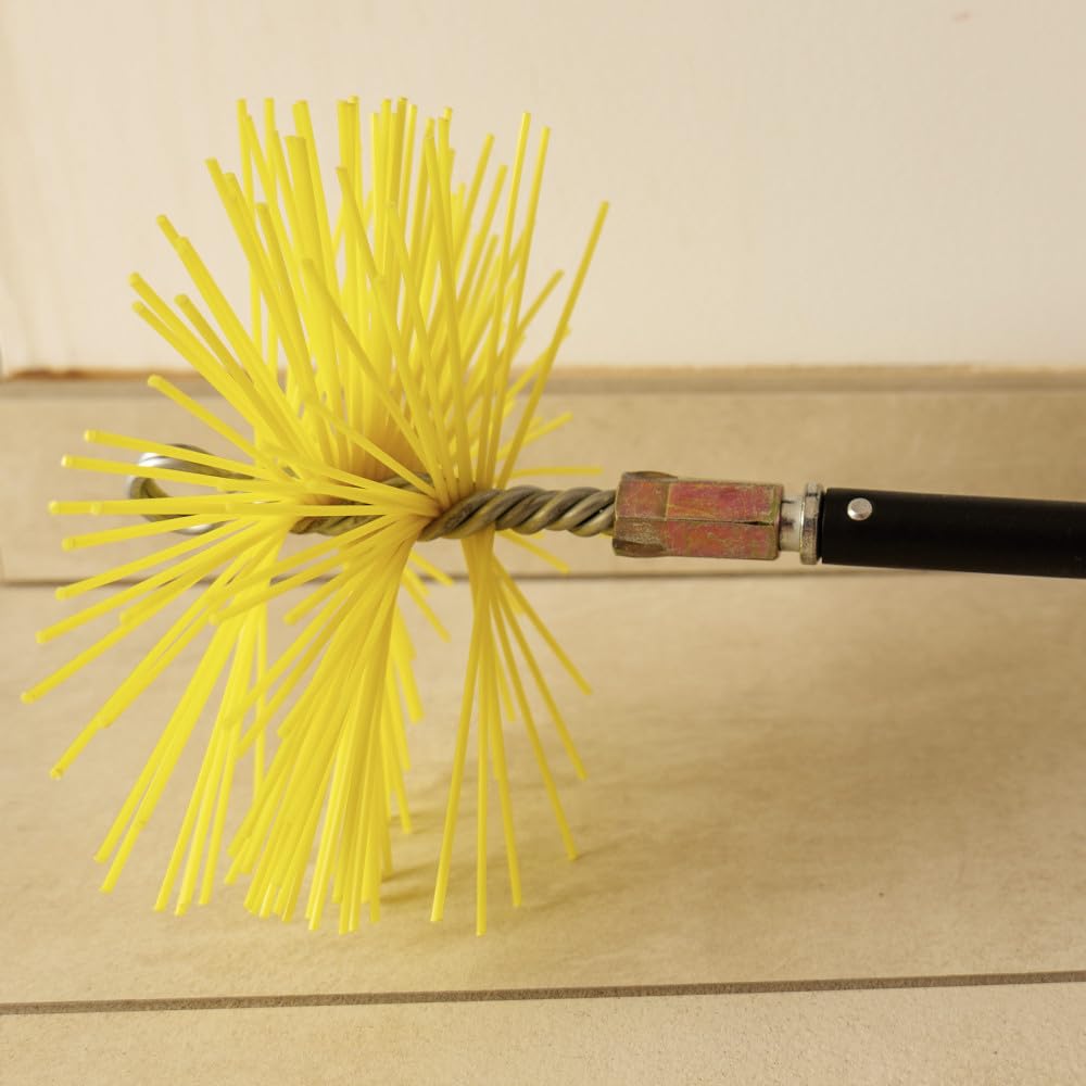 Kit ramonage cheminée - 12 pièces - Hérisson PVC - 7 cannes souples 1m40-2 brosses - Pelle - Conduit inox souple ou rigide - 15 cm
