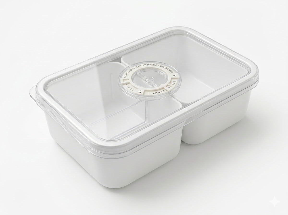 FABWARE Divided Fridge Storage Box with 2 Compartment | Veggie Tray for Refrigerator Organizer with Lid Handle Removable Containers | Fruit Storage Box Kitchen Organizer