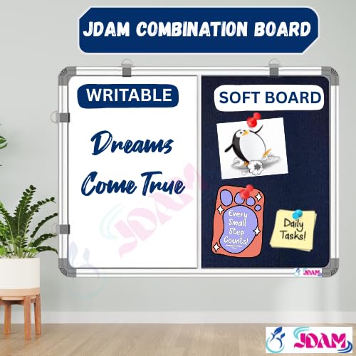 Image of JDAM Combination Board (Non-Magnetic Whiteboard with Blue Pin-Up Board) for Home, Office, School, College, Gym & Hospital Use - Dual Surface (23x16 Inches)