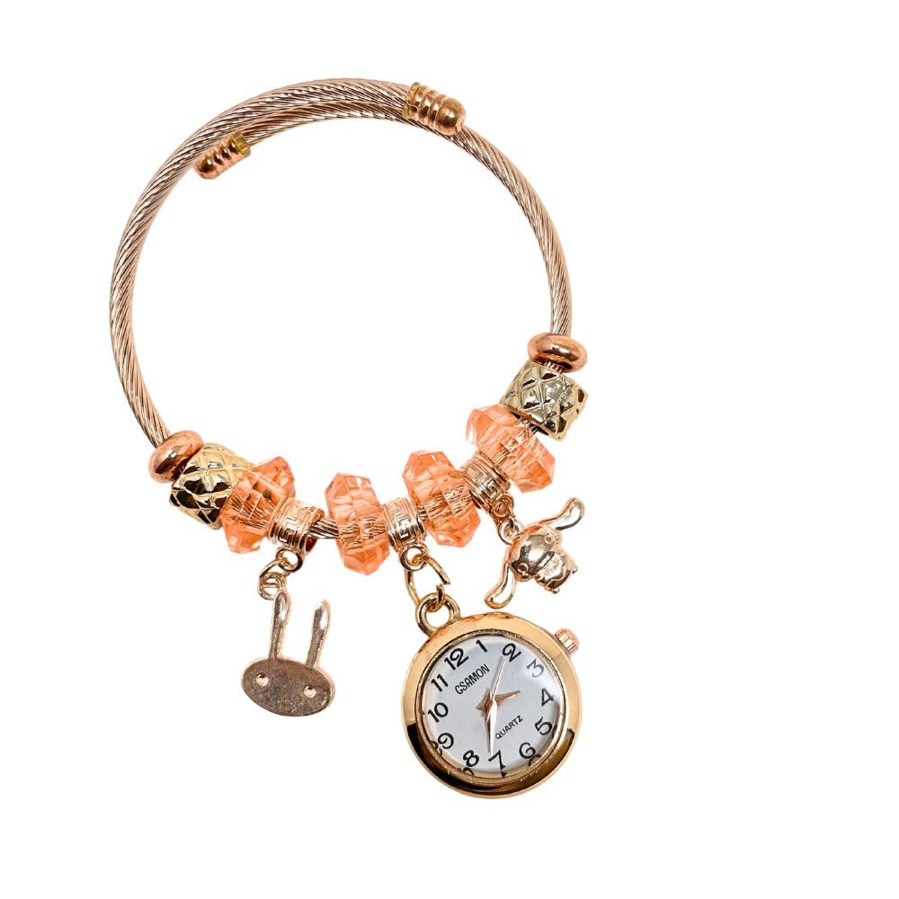 ZOVUTA Women and Girls Fashion Stainless Steel Beaded Adjustable Quartz Watch Bangle Jewellery Friendship Bracelet - Rose Gold with Multicolor (Random Pearl Designs) (B0CWR56WVF) Amazon Price History, Amazon Price Tracker