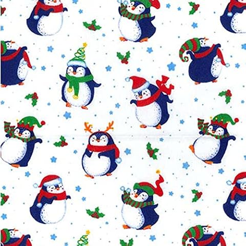 Polycotton Fabric Merry Christmas Penguins Snow Animals Xmas Festive (per metre) Cover