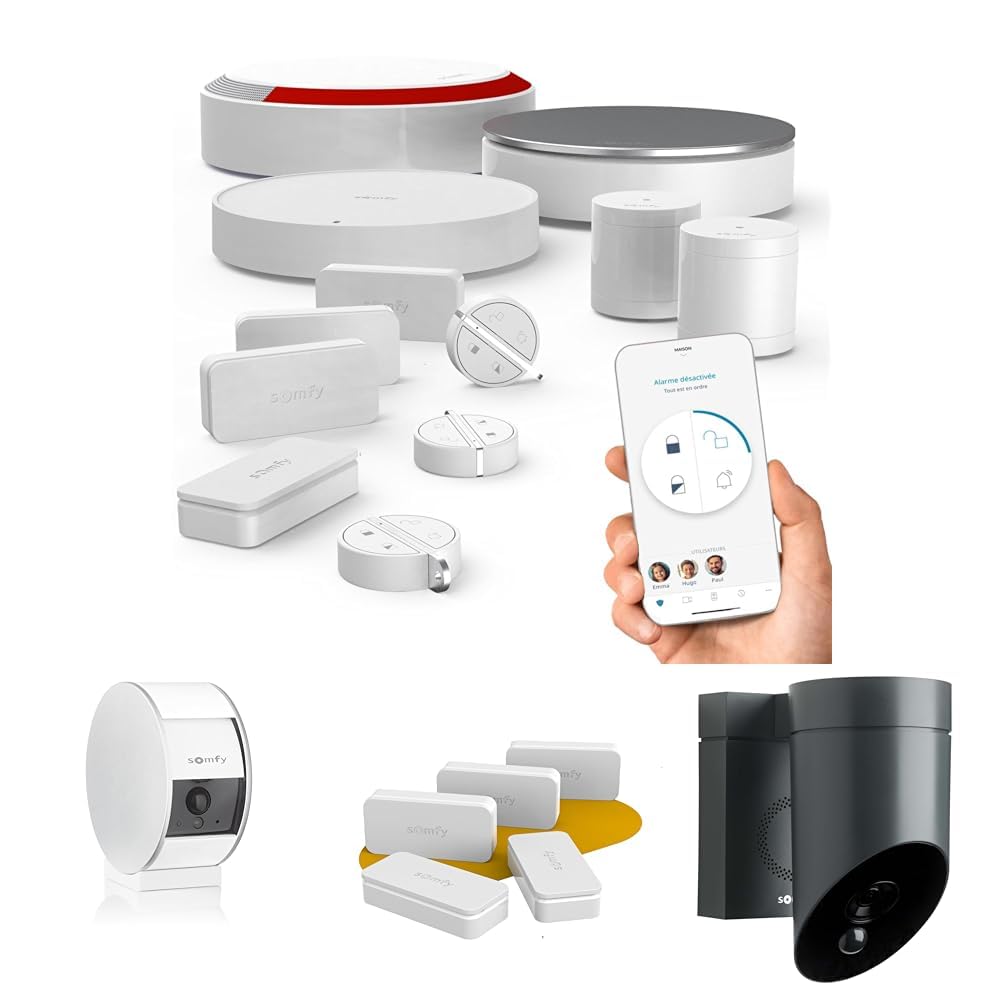 Pack Somfy Système d'Alarme Maison Complet - Essential Plus Integral avec 1 Caméra Extérieure | 1 Caméra Intérieure | 9 Intellitag | Sirènes Intérieure et Extérieure | 2 Détecteurs | 3 Badges