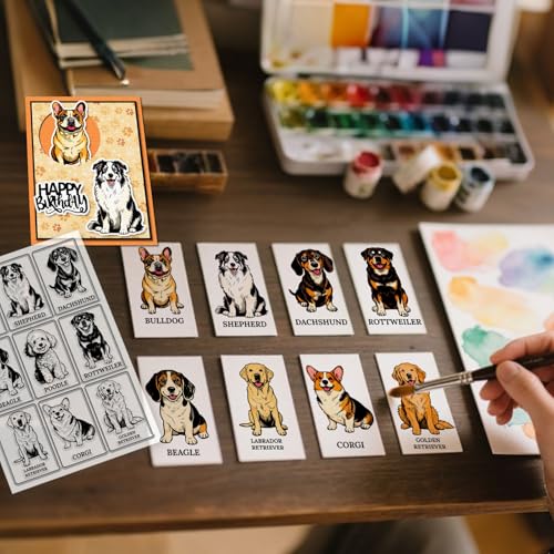 GLOBLELAND Cute Dogs Illustrations Clear Stamp and Cutting Dies Set for Card Making Bulldog Puppy Silicone Transparent Stamps Shepherd Animals Metal Die Cuts for DIY Scrapbooking Photo Album Decor
