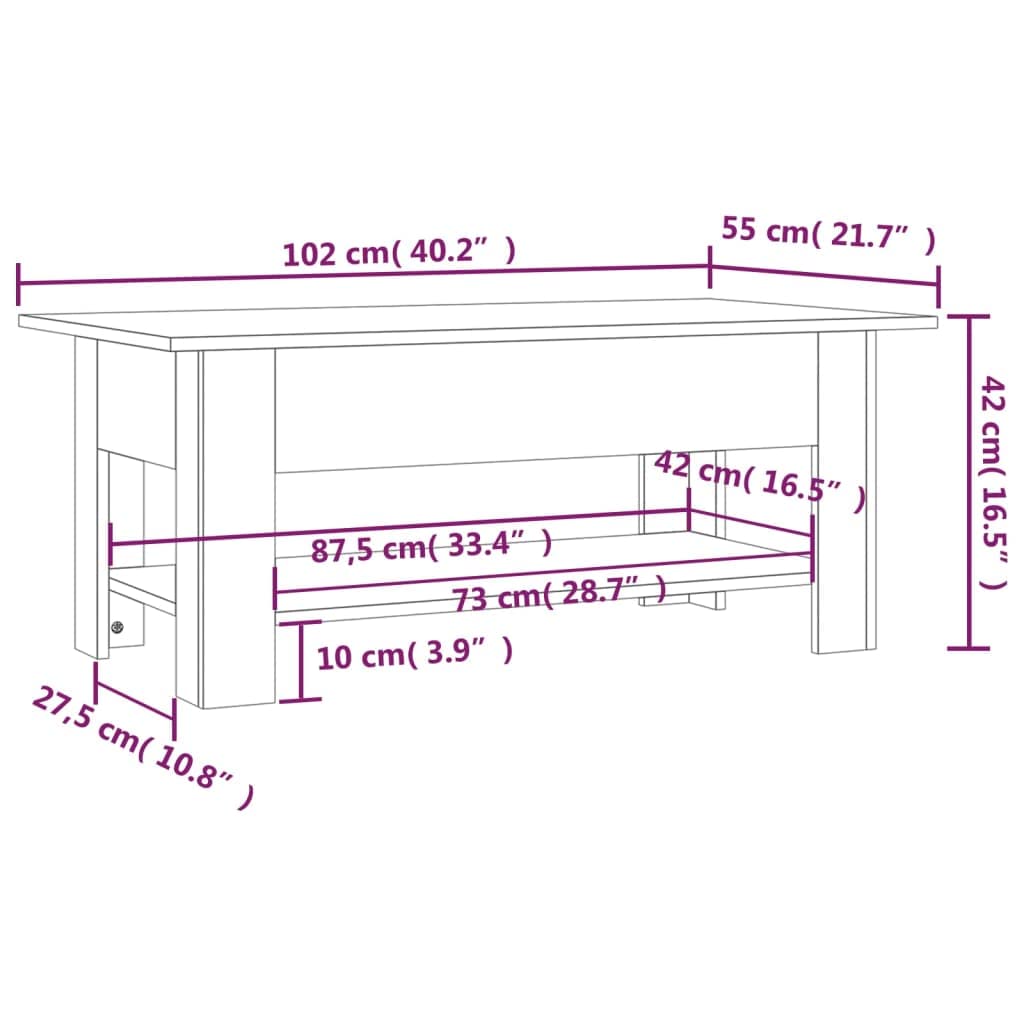Couchtisch Braun Eichen-Optik 102x55x42 cm Spanplatte