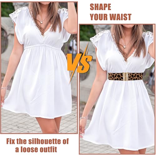 Wide Stretch Waist Belt for Women, Vintage Elastic Leopard Print Waistband Skinny Dress Tuck Belt4