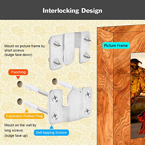 Image of 2 Sets Furniture Flush Mount Bracket-Headboard Wall Mount Hardware-Large Picture Hangers-Mirror Hook Matching Hook-Stainless Steel Interlocking Z Clips (Small,with Screws and Expansion Plastic Plug)