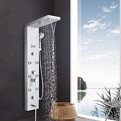 Columna de Ducha con 5 Funciones, Panel de Ducha de Acero Inoxidable, con Duchador de Mano, Cascada y Entrada para Bañera miniatura 1