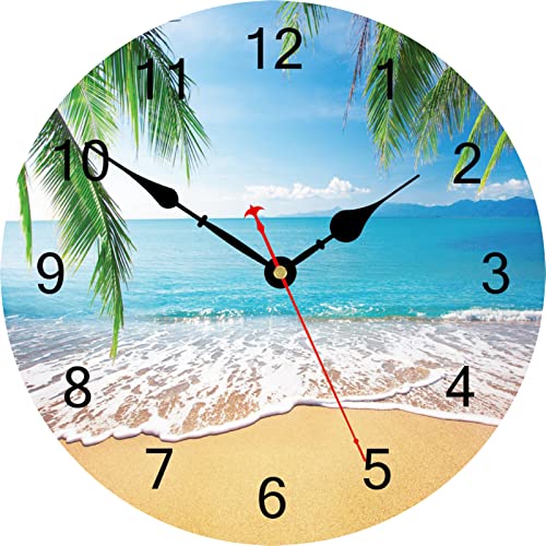 TAHEAT 30 cm Palmeras Reloj de Pared, Ola Playa Mar Reloj, Moderno Madera Silencioso Reloj de Pared para Cocina/Dormitorio/Salon/Bañ