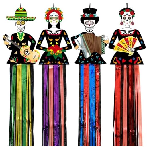 4 Piezas Colgantes de Calaveras de Azúcar – Decoración Día de los Muertos, Halloween, Altar Ofrenda, Fiesta Mexicana, Adorno de Pared y decoración al Aire Libre