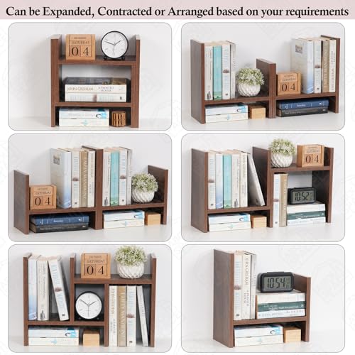 Image of ABOUT SPACE DIY Desk Organizer - Desktop Storage Organizer Table Top Shelf - Engineered Wood Desk Organiser for Study Table Office Table Organiser for Home (L 64 x B 17 x H 35.5 cm) - Walnut