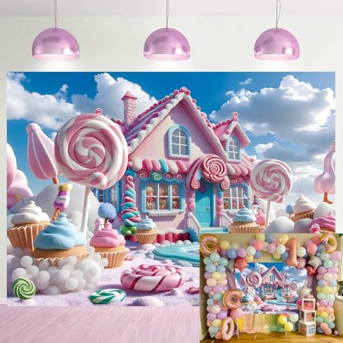 Toile de fond d'hiver Candyland Noël photobooth fille d'anniversaire 2,4x1,8m