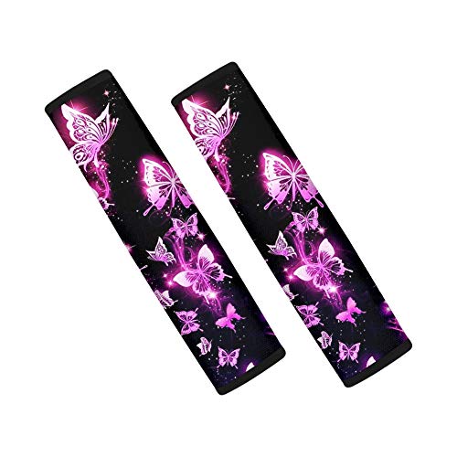 Jiueut 1 Pair Purple Butterflies Print Universal Soft Comfort Car Seat Belt Shoulder Pads Seatbelt Harness Pads for a More Comfortable Driving for Women